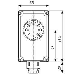 Termostat nastawny TC2, 0-90st.C nastawa  zewnetrzna, przyłacze 1/2". Dł tulei 100mm, złącze el. potrójne